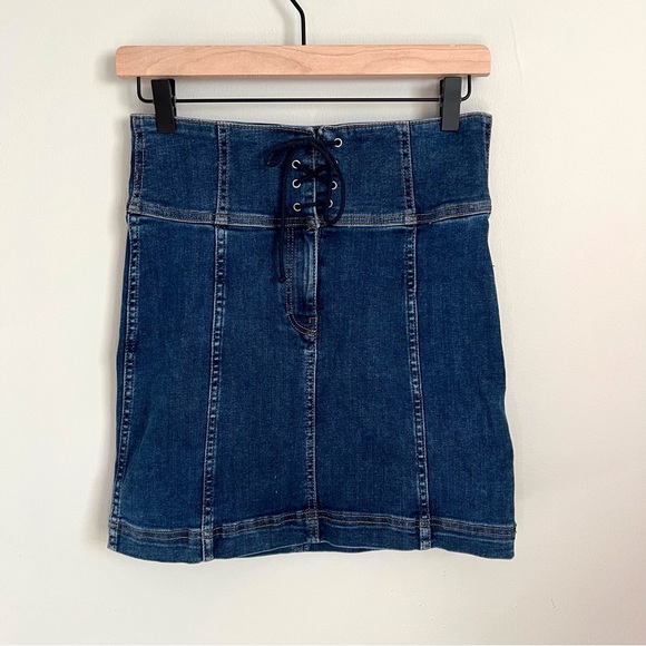 Free People Modern Femme Denim Corset Mini Skirt - Picture 2 of 8